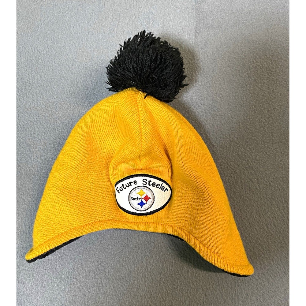 Steelers NFL "Future Steeler" Yellow Knit Beanie Hat Black Pom Baby 6-12 months